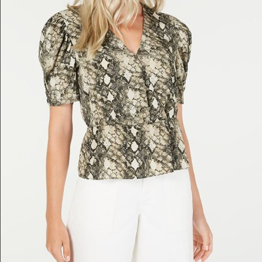 Leyden Snake Print Puff Sleeve V-neck Blouse SZ XL
